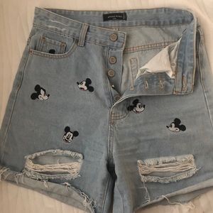 Distressed Mickey Mouse High Waited Shorts
